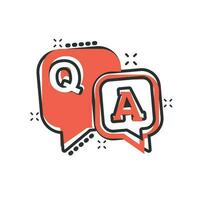 Question and answer icon in comic style. Discussion speech bubble vector cartoon illustration pictogram. Question, answer business concept splash effect.