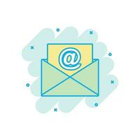 Mail envelope icon in comic style. Email message vector cartoon illustration pictogram. Mailbox e-mail business concept splash effect.