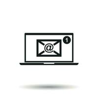 correo electrónico sobre mensaje en ordenador portátil. vector ilustración en plano estilo en aislado antecedentes.