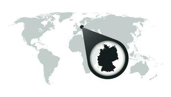 World map with zoom on Germany. Map in loupe. Vector illustration in flat style