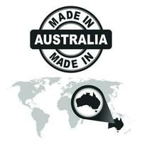 Made in Australia stamp. World map with zoom on country. Vector emblem in flat style on white background.