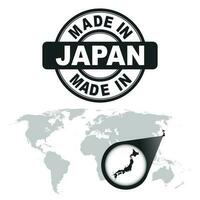 Made in Japan stamp. World map with zoom on country. Vector emblem in flat style on white background.