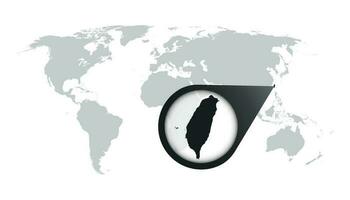 World map with zoom on Taiwan. Map in loupe. Vector illustration in flat style