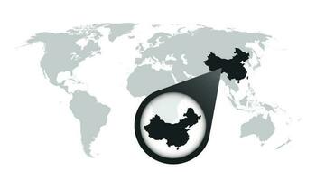 mundo mapa con enfocar en porcelana. mapa en lupa vector ilustración en plano estilo