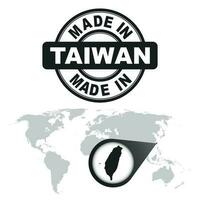 Made in Taiwan stamp. World map with zoom on country. Vector emblem in flat style on white background.