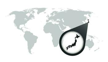 World map with zoom on Japan. Map in loupe. Vector illustration in flat style