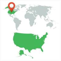 Detailed map of USA and World map navigation set. Flat vector illustration.