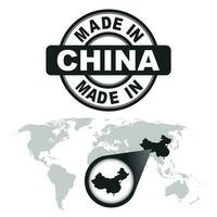 hecho en China estampilla. mundo mapa con enfocar en país. vector emblema en plano estilo en blanco antecedentes.