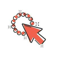 Computer mouse cursor icon in comic style. Arrow cursor vector cartoon illustration pictogram. Mouse aim business concept splash effect.