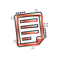 Document note icon in comic style. Paper sheet vector cartoon illustration pictogram. Notepad document business concept splash effect.