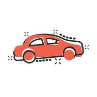 Car icon in comic style. Automobile car vector cartoon illustration pictogram. Auto business concept splash effect.