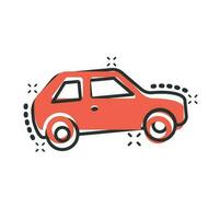 Car icon in comic style. Automobile car vector cartoon illustration pictogram. Auto business concept splash effect.