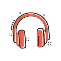 Headphone headset icon in comic style. Headphones vector cartoon illustration pictogram. Audio gadget business concept splash effect.