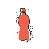 Water bottle icon in comic style. Plastic soda bottle vector cartoon illustration pictogram. Liquid water business concept splash effect.