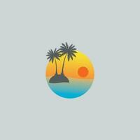 beach logo illustration design in circle shape vector