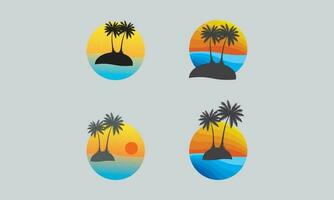 beach logo illustration design in circle shape vector