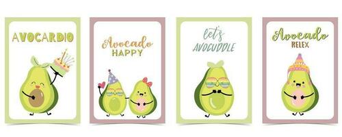 Cute green avocado card for birthday, baby shower greeting card, poster, postcard vector