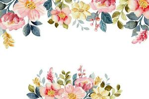 Pink floral border with watercolor for wedding, birthday, card, background, invitation, wallpaper, sticker, decoration etc. vector