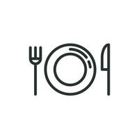 Fork, knife and plate icon in flat style. Restaurant vector illustration on white isolated background. Dinner business concept.