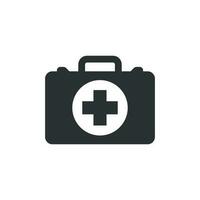 First aid kit icon in flat style. Health, help and medical diagnostics vector illustration on white isolated background. Doctor bag business concept.