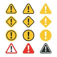 Exclamation mark set icons in flat style. Danger alarm collection vector illustration on white isolated background. Caution risk business concept.