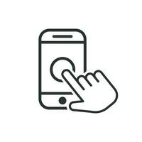 Hand touch smartphone icon in flat style. Phone finger vector illustration on white isolated background. Cursor touchscreen business concept.