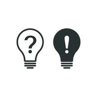 Problem solution icon in flat style. Light bulb idea vector illustration on white isolated background. Question and answer business concept.