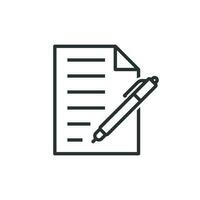 Document with pen icon in flat style. Notepad vector illustration on white isolated background. Office stationery business concept.
