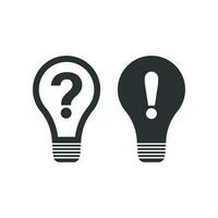 Problem solution icon in flat style. Light bulb idea vector illustration on white isolated background. Question and answer business concept.