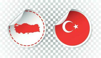 Turkey sticker with flag and map. Label, round tag with country. Vector illustration on isolated background.