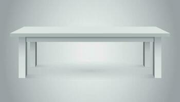 Vector 3d table for object presentation. Empty white top table isolated on gray background.