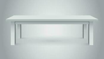 Vector 3d table for object presentation. Empty white top table isolated on gray background.