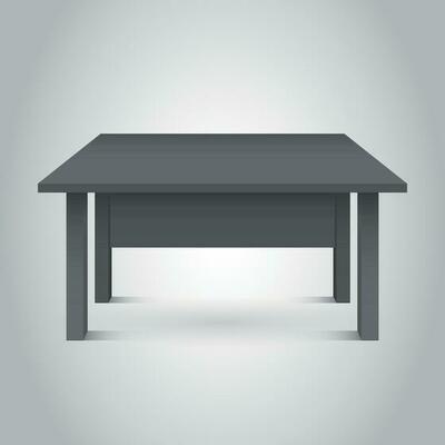 Vector 3d table for object presentation. Empty dark top table on grey background.