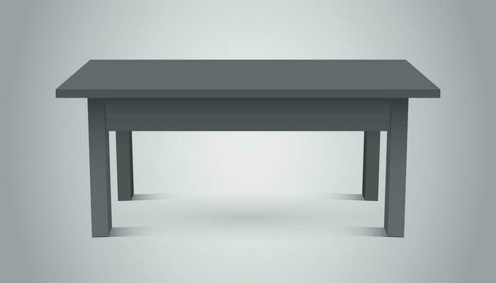 Vector 3d table for object presentation. Empty dark top table on grey background.