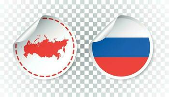 Russia sticker with flag and map. Russian Federation label, round tag with country. Vector illustration on isolated background.