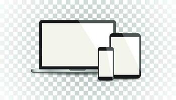 Realistic device flat Icon smartphone, tablet, laptop. Vector illustration on isolated background.