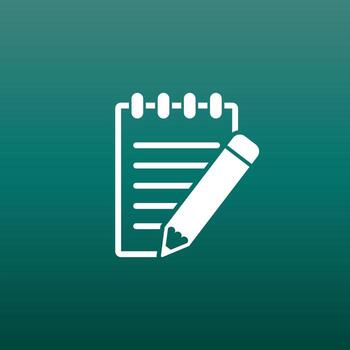 Document with pencil pictogram icon. Simple flat illustration for business, marketing internet concept on green background. Trendy modern vector symbol for web site design or mobile app