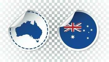 Australia sticker with flag and map. Label, round tag with country. Vector illustration on isolated background.