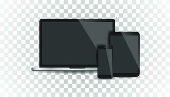 Realistic device flat Icon smartphone, tablet, laptop. Vector illustration on isolated background.