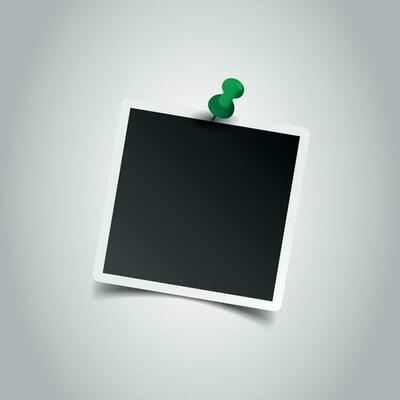Photo frame with pin on gray background. For your photography and picture. Vector illustration