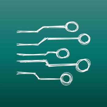 Hand drawn circuit board icon. Doodle scetch technology scheme symbol flat vector illustration on green background.