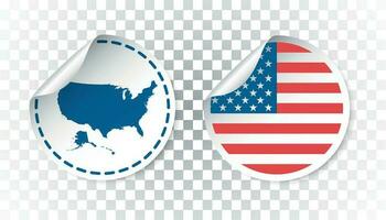 Usa sticker with flag and map. America label, round tag with country. Vector illustration on isolated background.