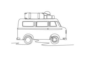 Continuous one line drawing road trip concept. Single line draw design vector graphic illustration.