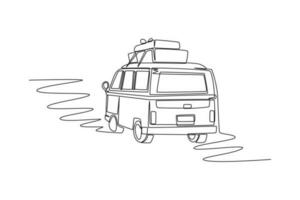 Continuous one line drawing road trip concept. Single line draw design vector graphic illustration.