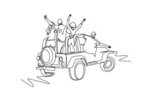 Continuous one line drawing road trip concept. Single line draw design vector graphic illustration.