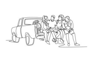 Continuous one line drawing road trip concept. Single line draw design vector graphic illustration.