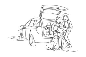 Continuous one line drawing road trip concept. Single line draw design vector graphic illustration.