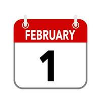 1  February, calendar date icon on white background. vector