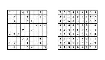 sudoku juego con respuesta. vector rompecabezas juego con números para niños y adultos ilustración en blanco antecedentes.