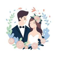 Pareja con encantador Boda en plano estilo aislado en antecedentes vector